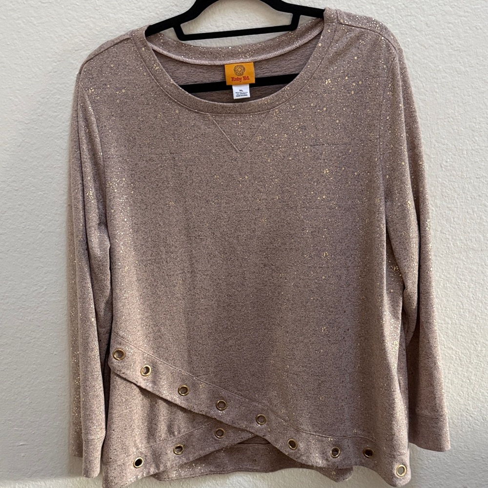 Ruby Rd. Women's Tan and Shimmer Gold Sweatshirt with Gold Details